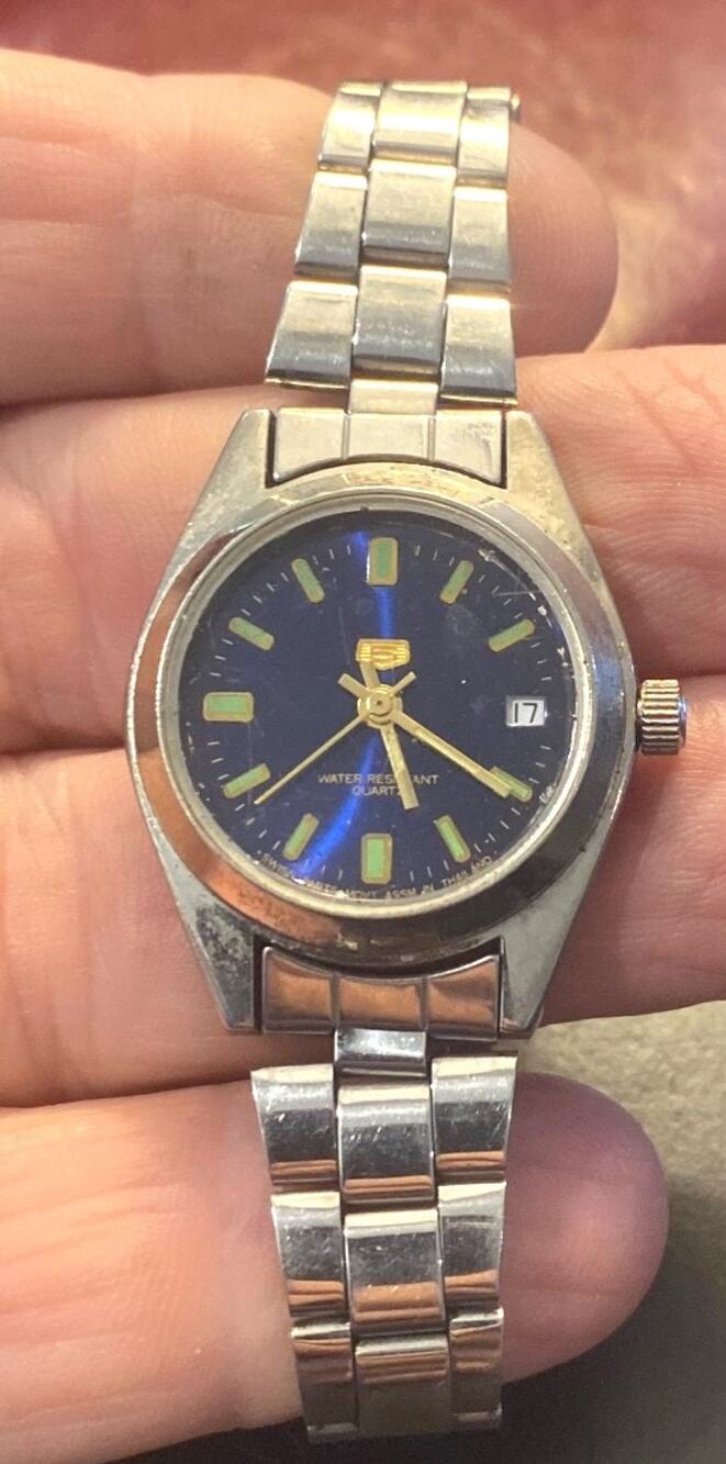 Women's "5" Watch, Silver Tone with Black Face